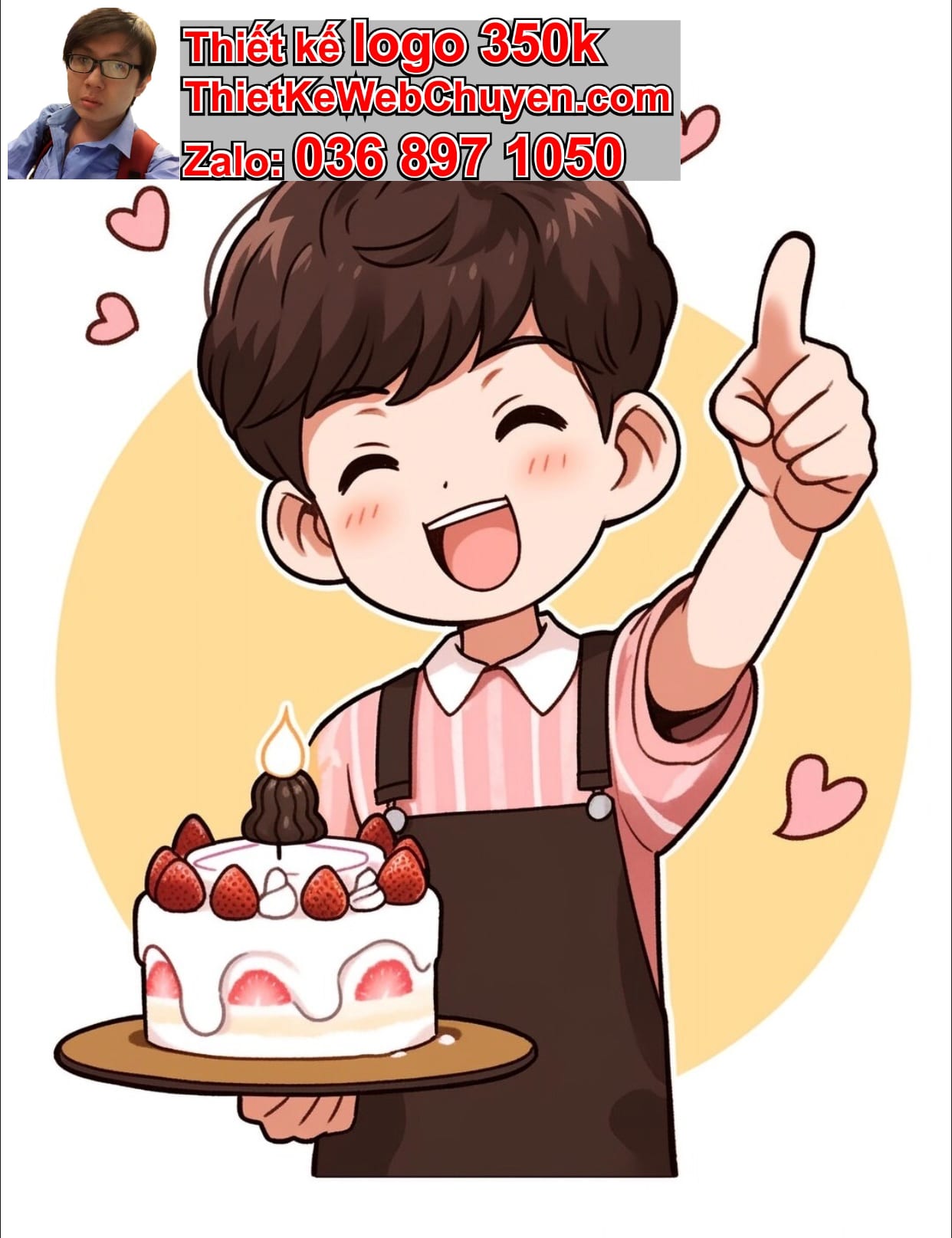 Chàng trai chibi ăn bánh kem