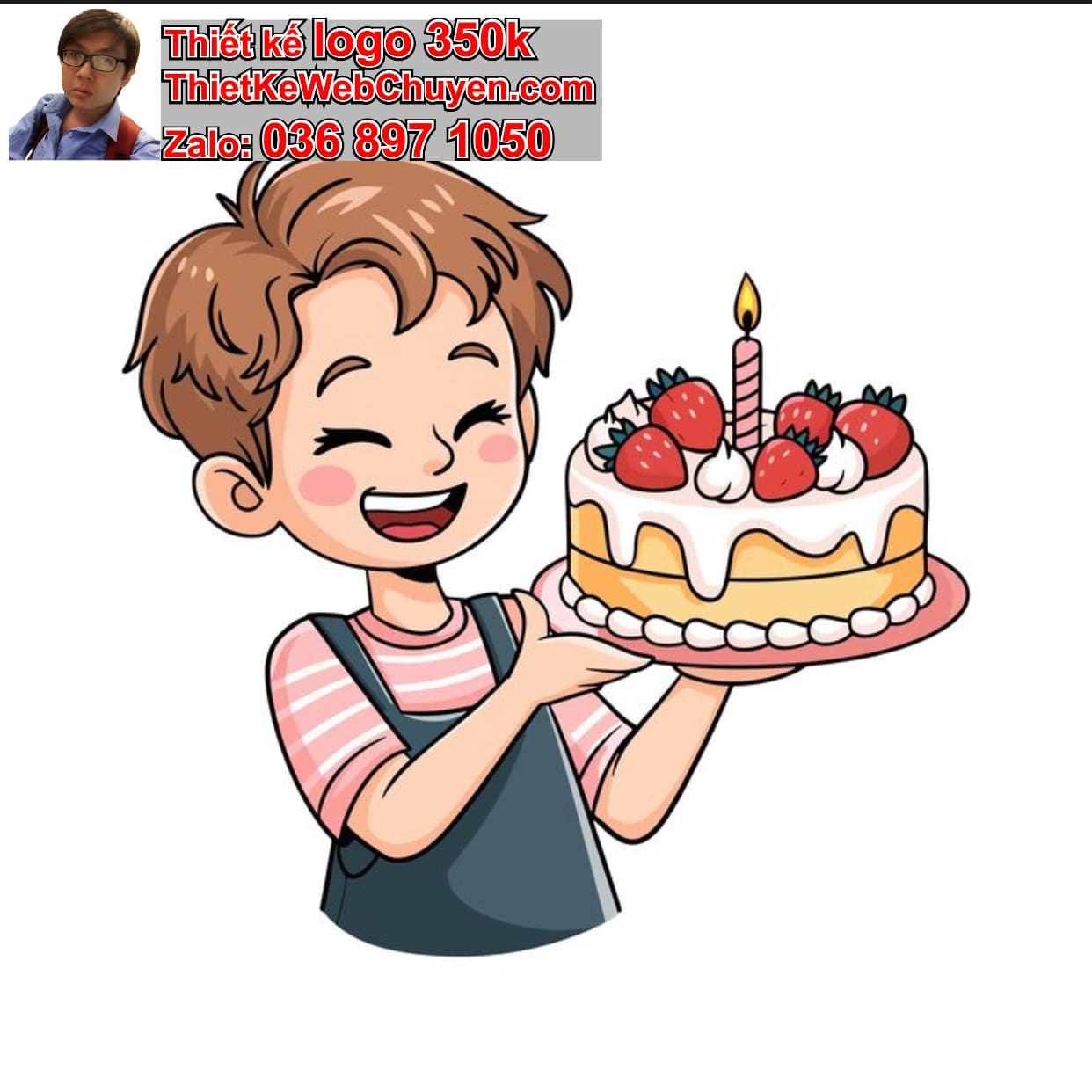 Chàng trai chibi ăn bánh kem