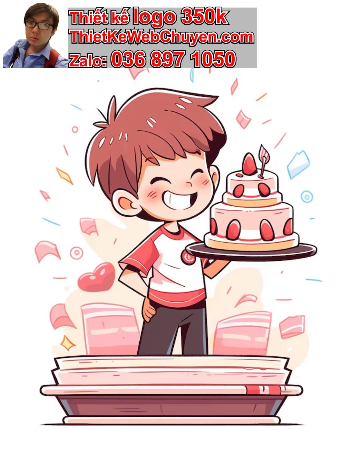 Chàng trai chibi ăn bánh kem