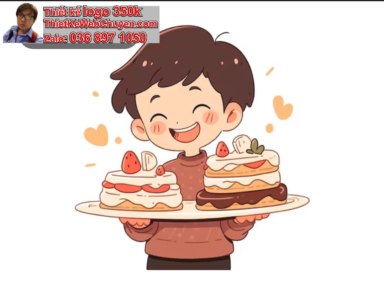 Chàng trai chibi ăn bánh kem