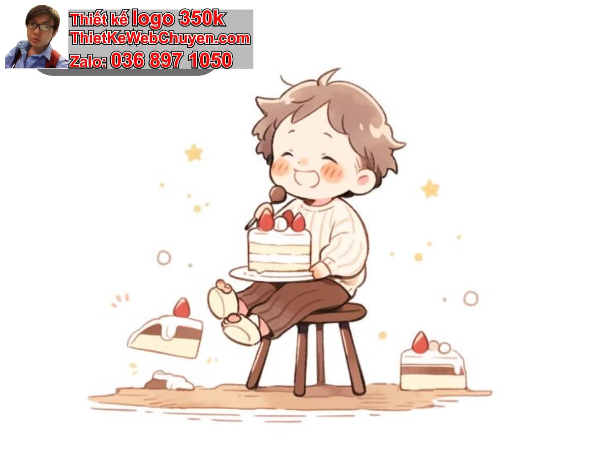 Chàng trai chibi ăn bánh ngọt