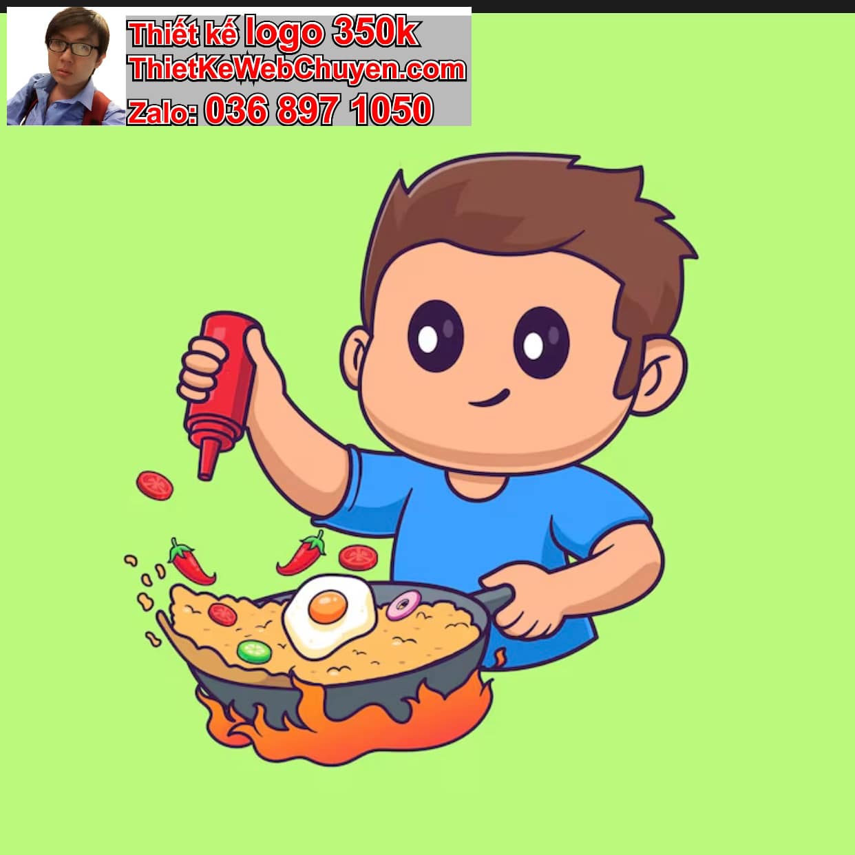 Chàng trai chibi ăn cơm