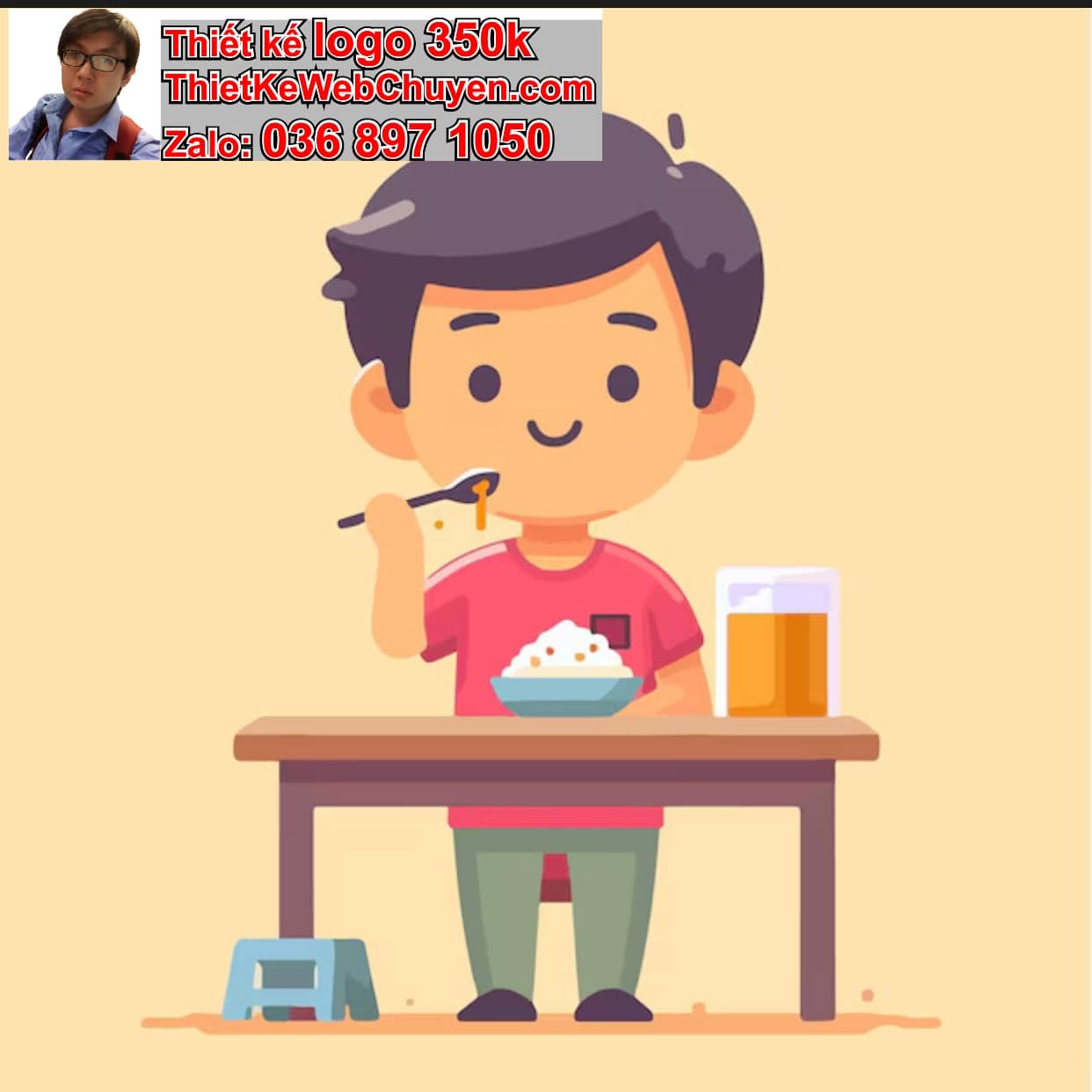 Chàng trai chibi ăn cơm