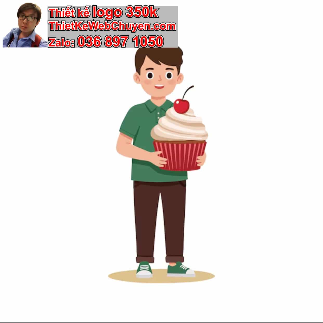 Chàng trai chibi ăn cupcake