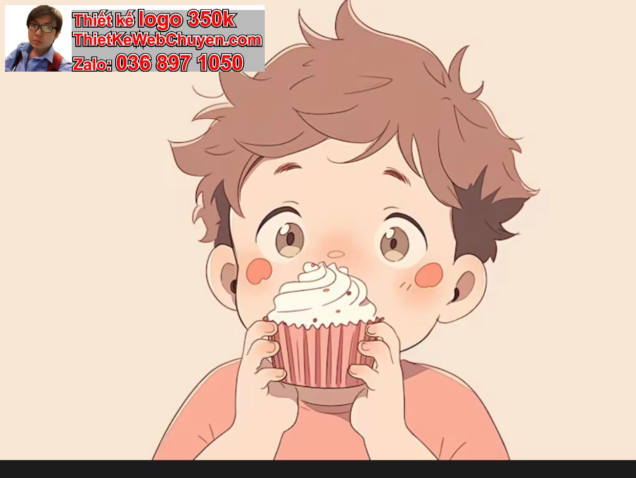 Chàng trai chibi ăn cupcake