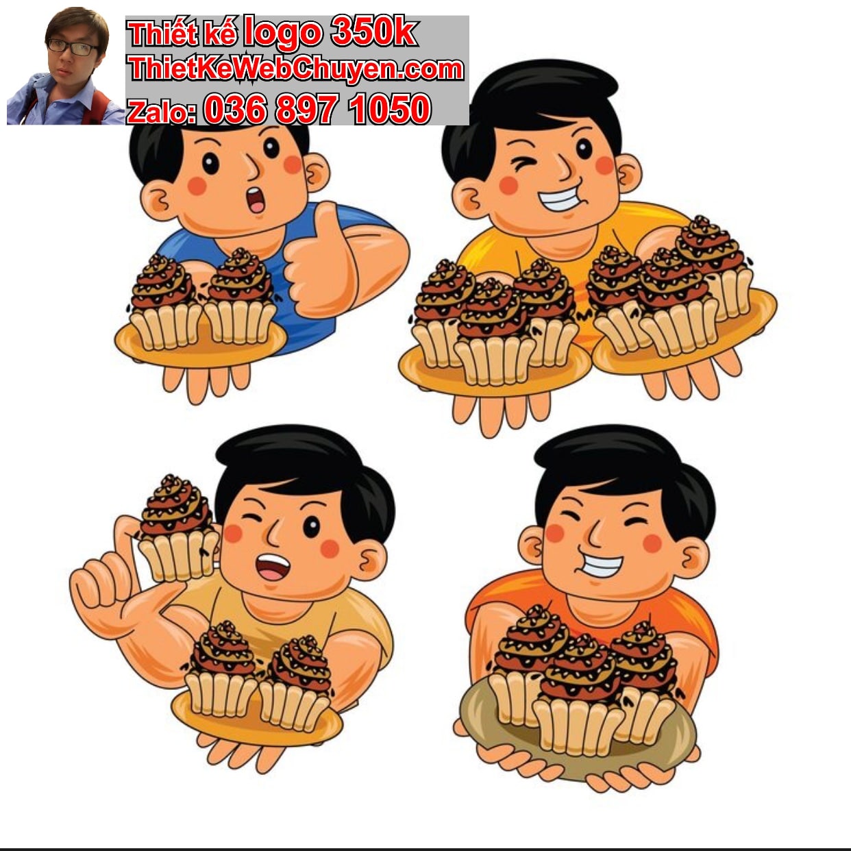 Chàng trai chibi ăn cupcake