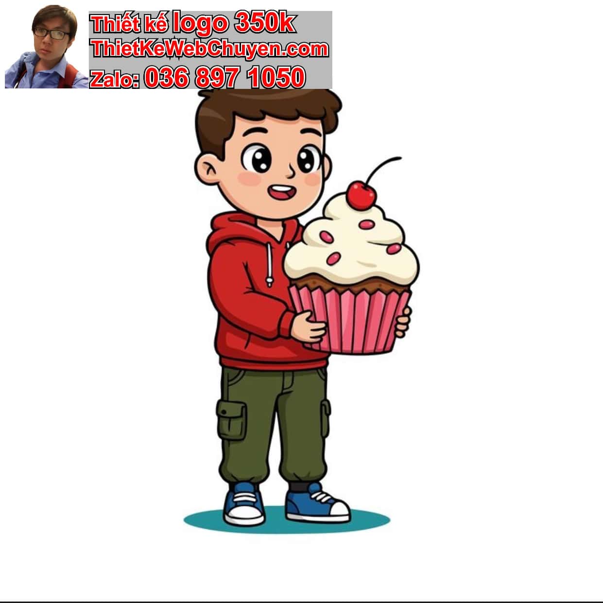 Chàng trai chibi ăn cupcake