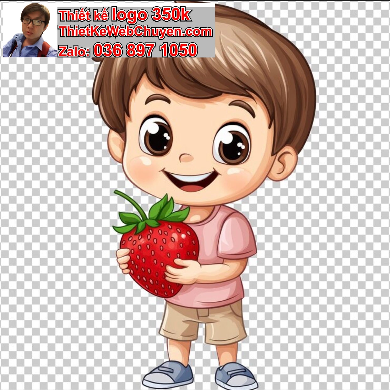 Chàng trai chibi ăn dâu tây