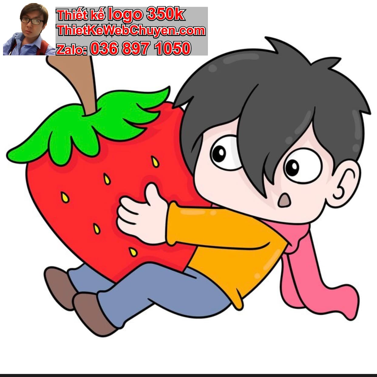 Chàng trai chibi ăn dâu tây