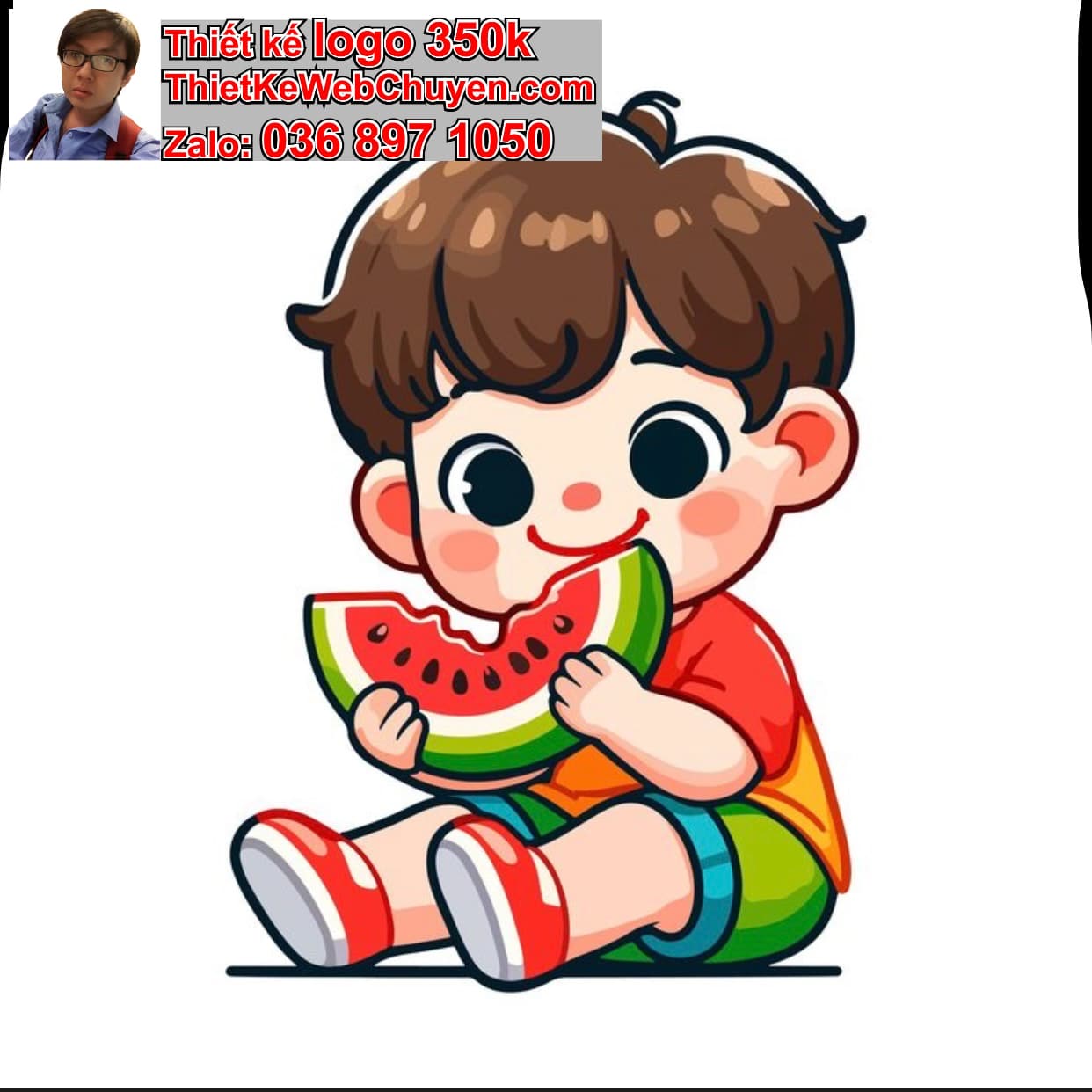 Chàng trai chibi ăn dưa hấu 