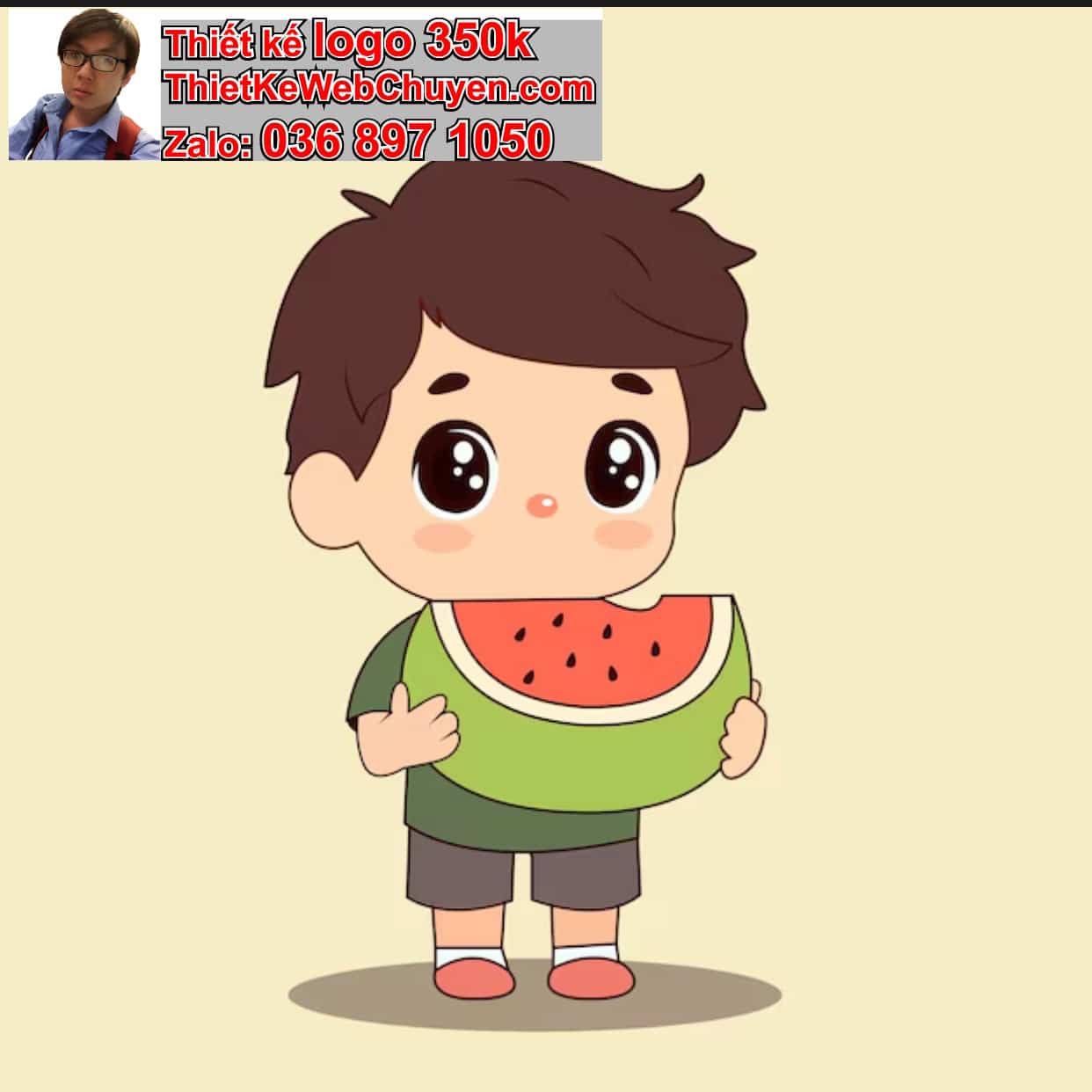 Chàng trai chibi ăn dưa hấu 