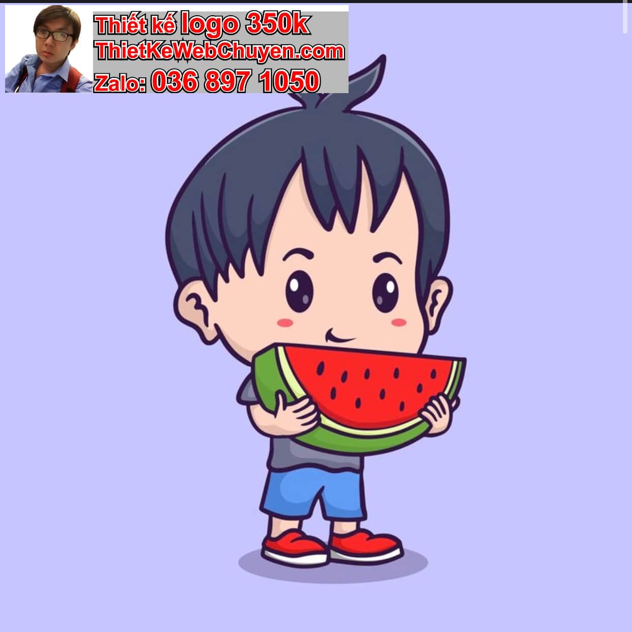 Chàng trai chibi ăn dưa hấu 