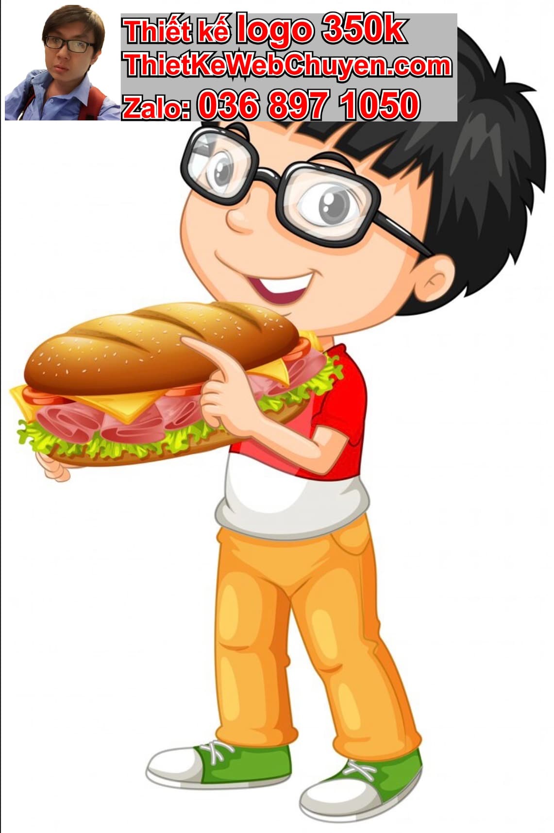 Chàng trai chibi ăn hamburger