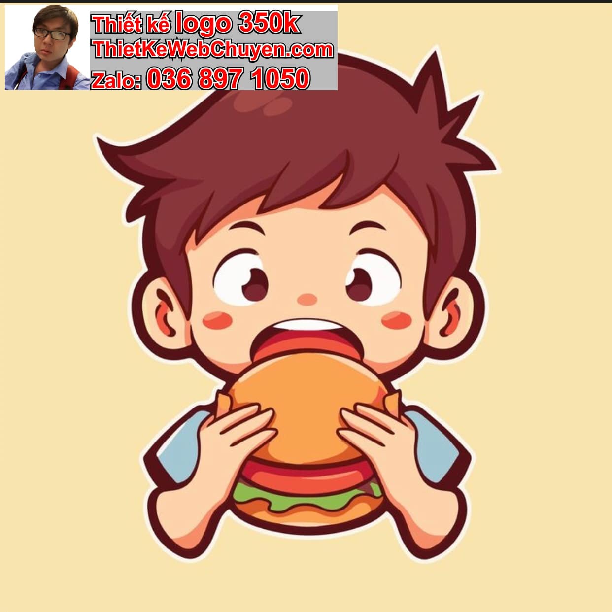 Chàng trai chibi ăn hamburger