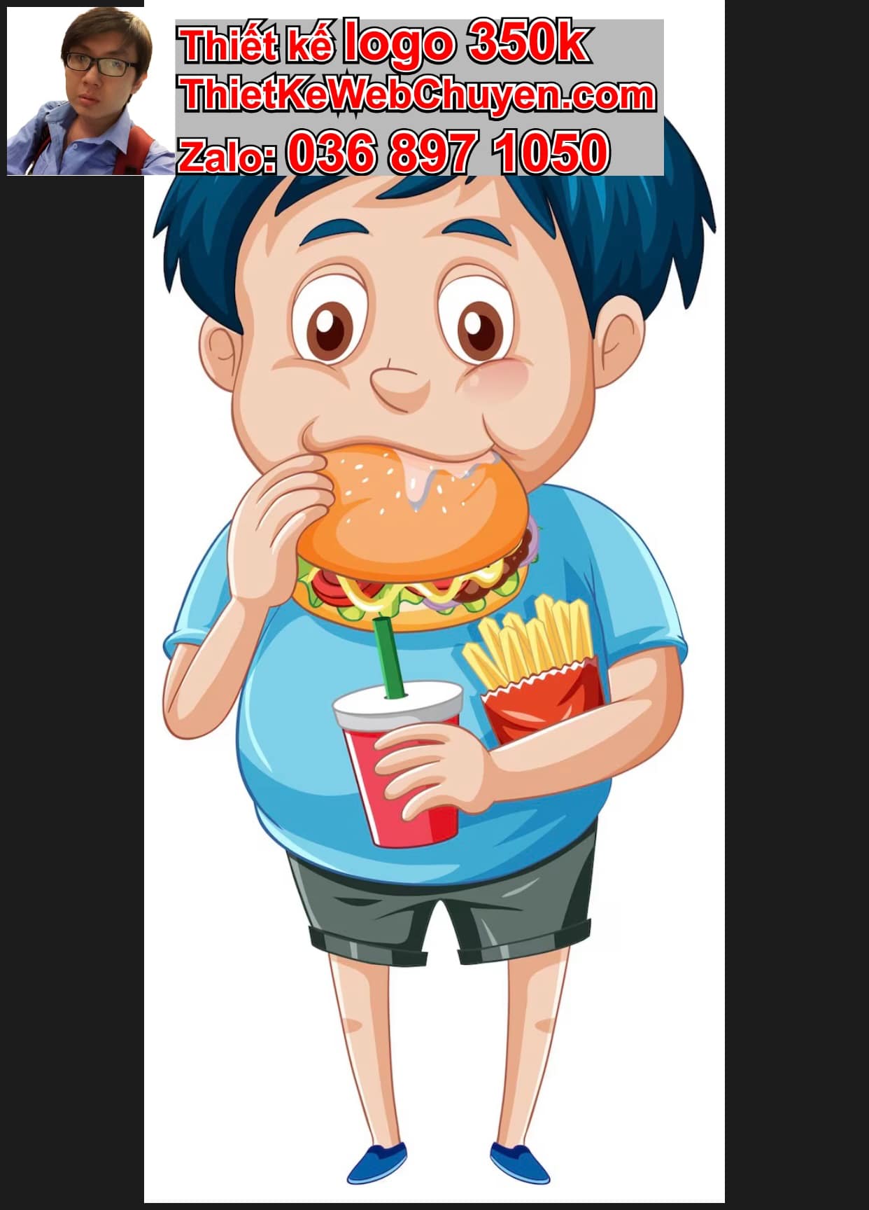 Chàng trai chibi ăn hamburger