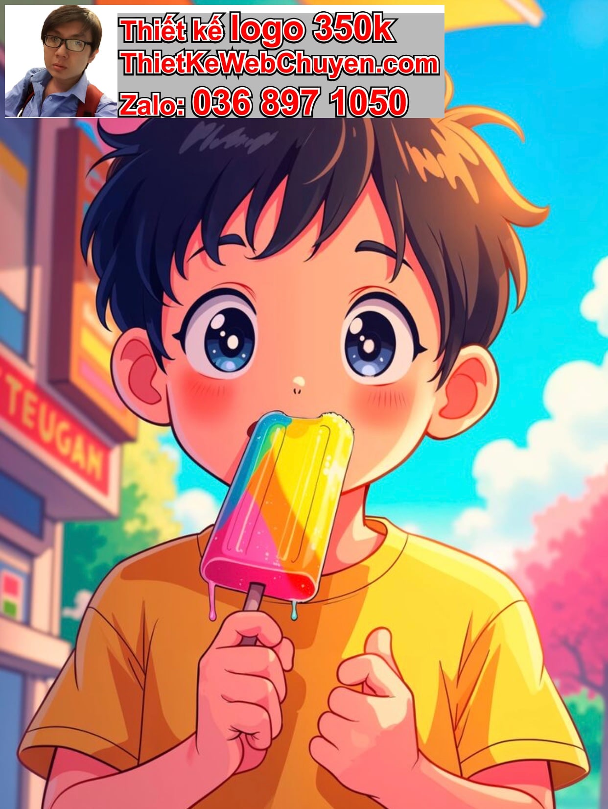 Chàng trai chibi ăn kem