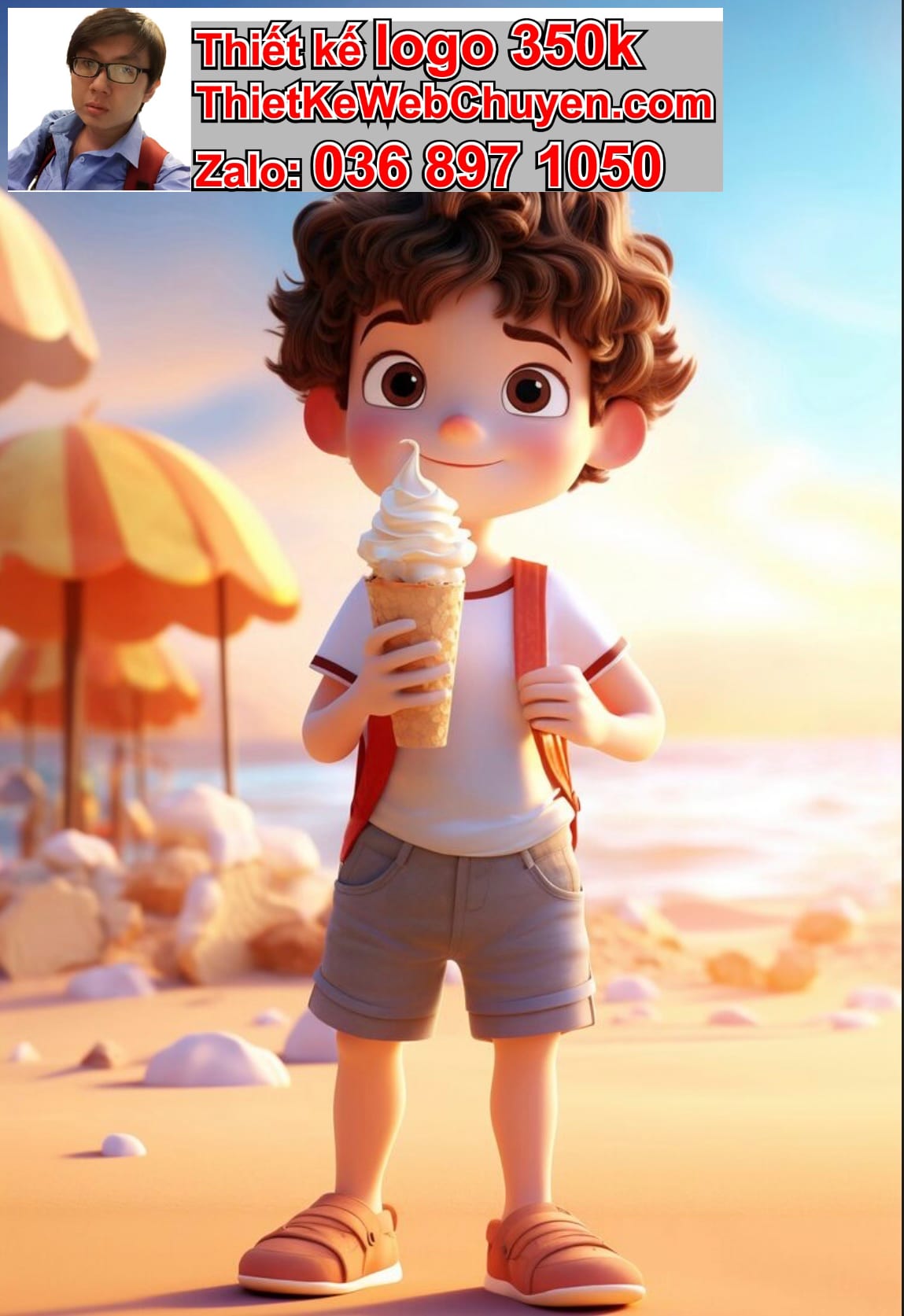 Chàng trai chibi ăn kem