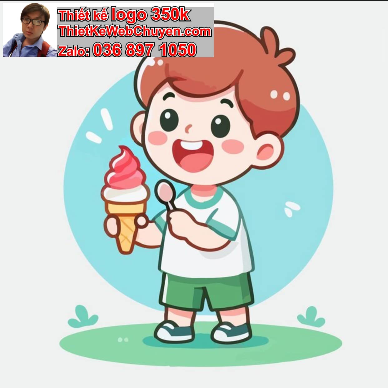 Chàng trai chibi ăn kem