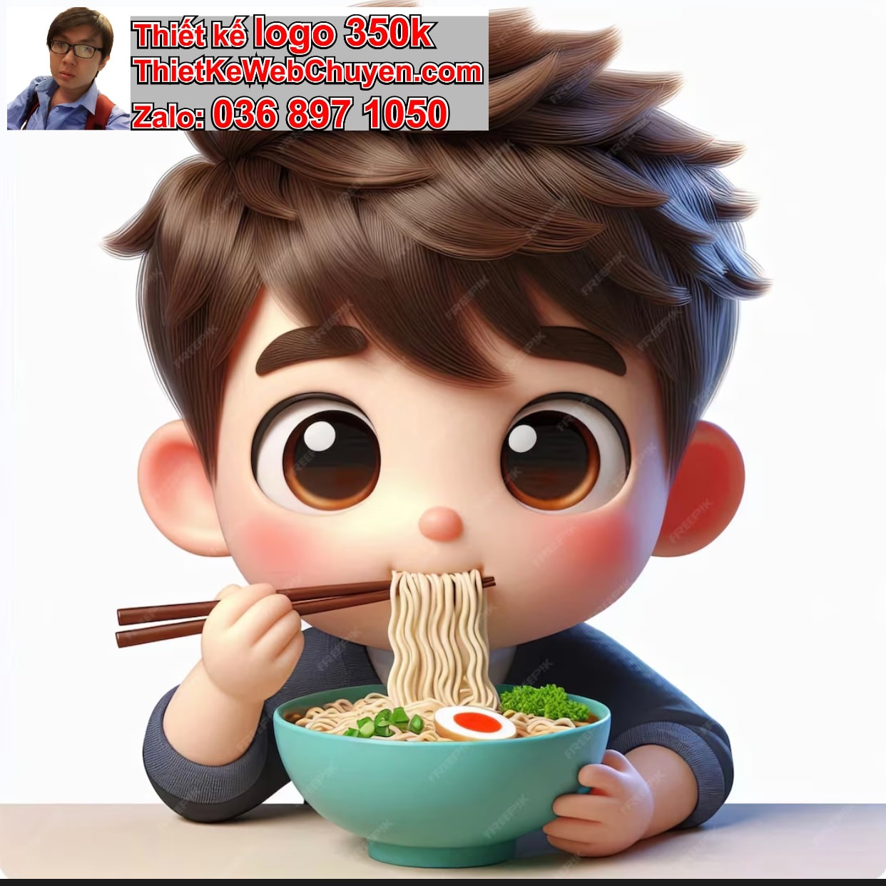 Chàng trai chibi ăn mì