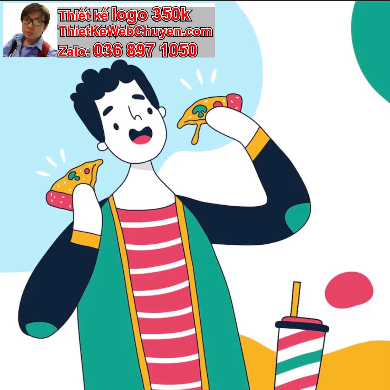 Chàng trai chibi ăn pizza