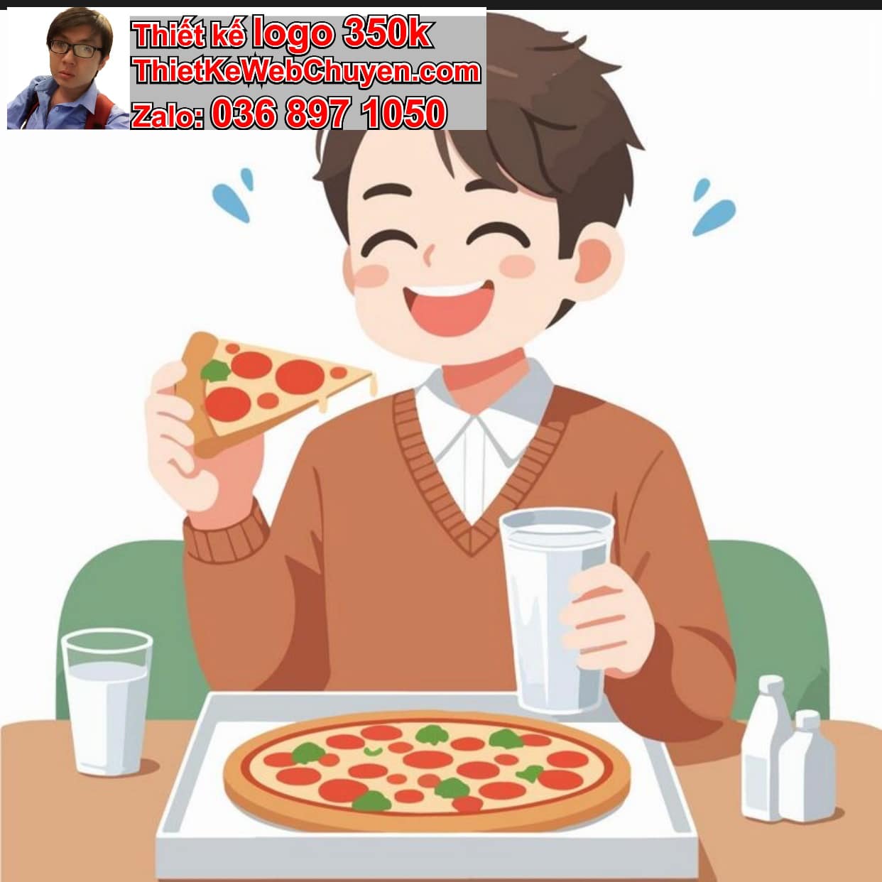 Chàng trai chibi ăn pizza