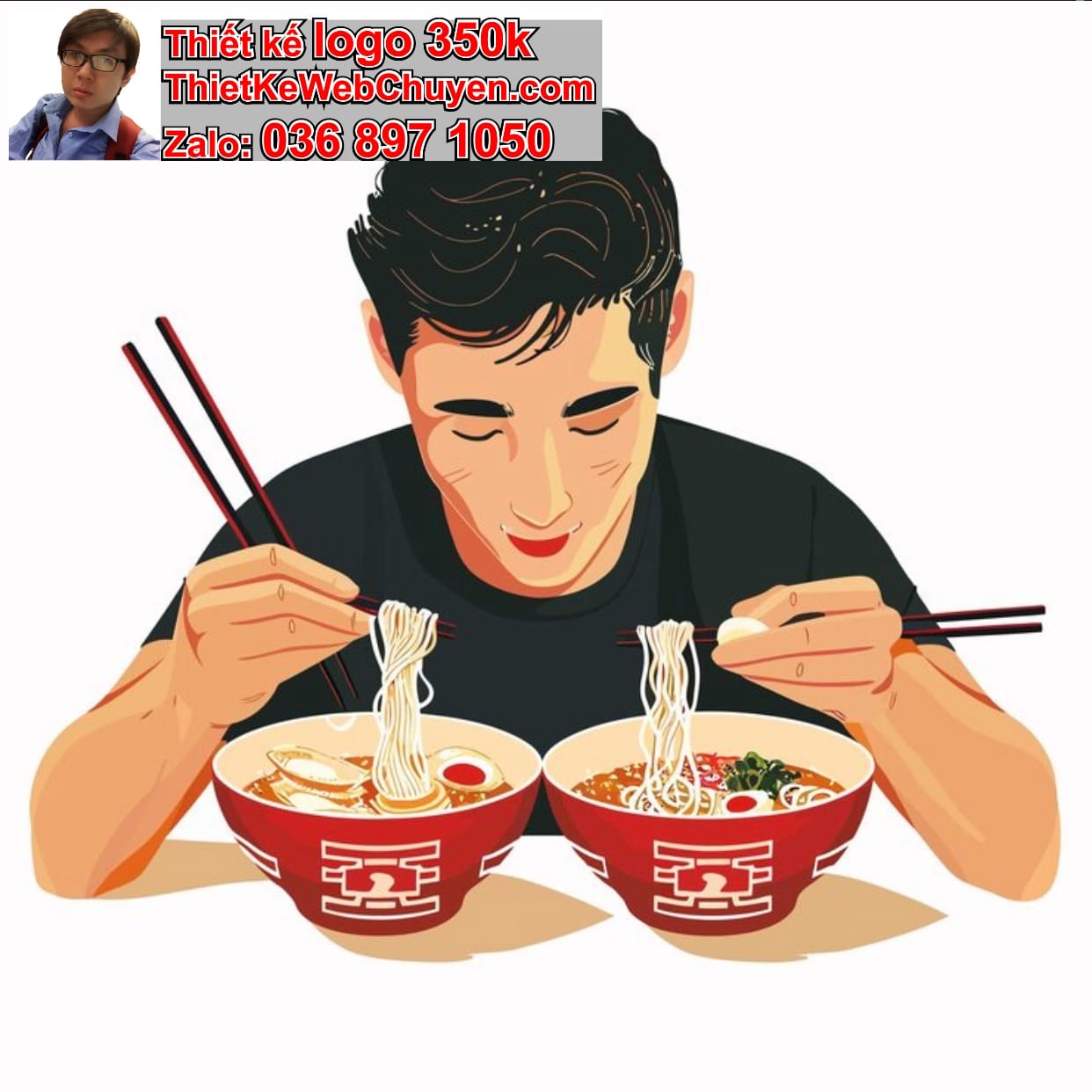 Chàng trai chibi ăn ramen