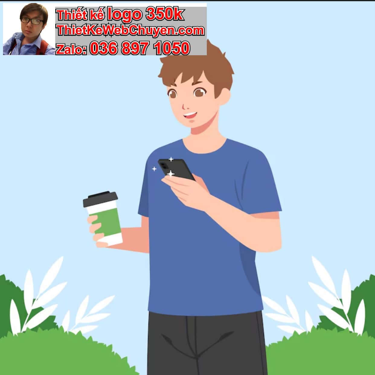 Chàng trai chibi ăn uống ngoài trời