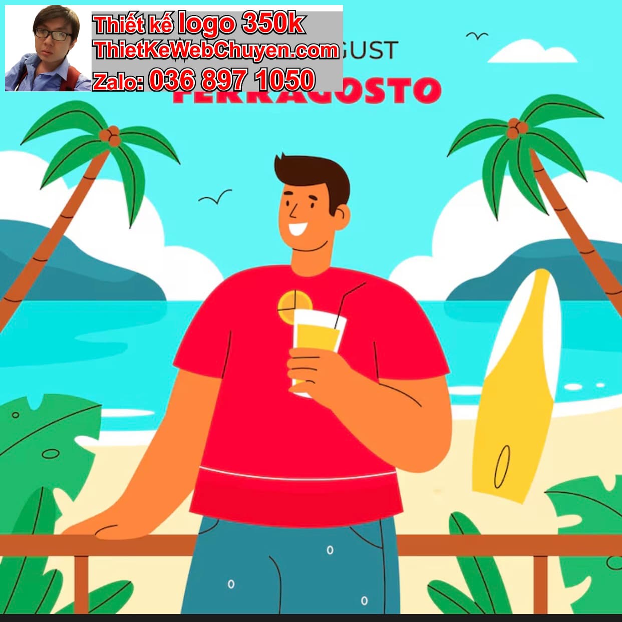 Chàng trai chibi ăn uống trên bãi biển