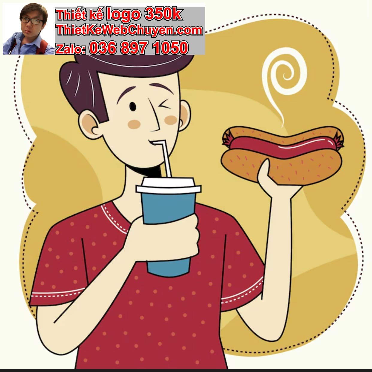 Chàng trai chibi ăn xúc xích