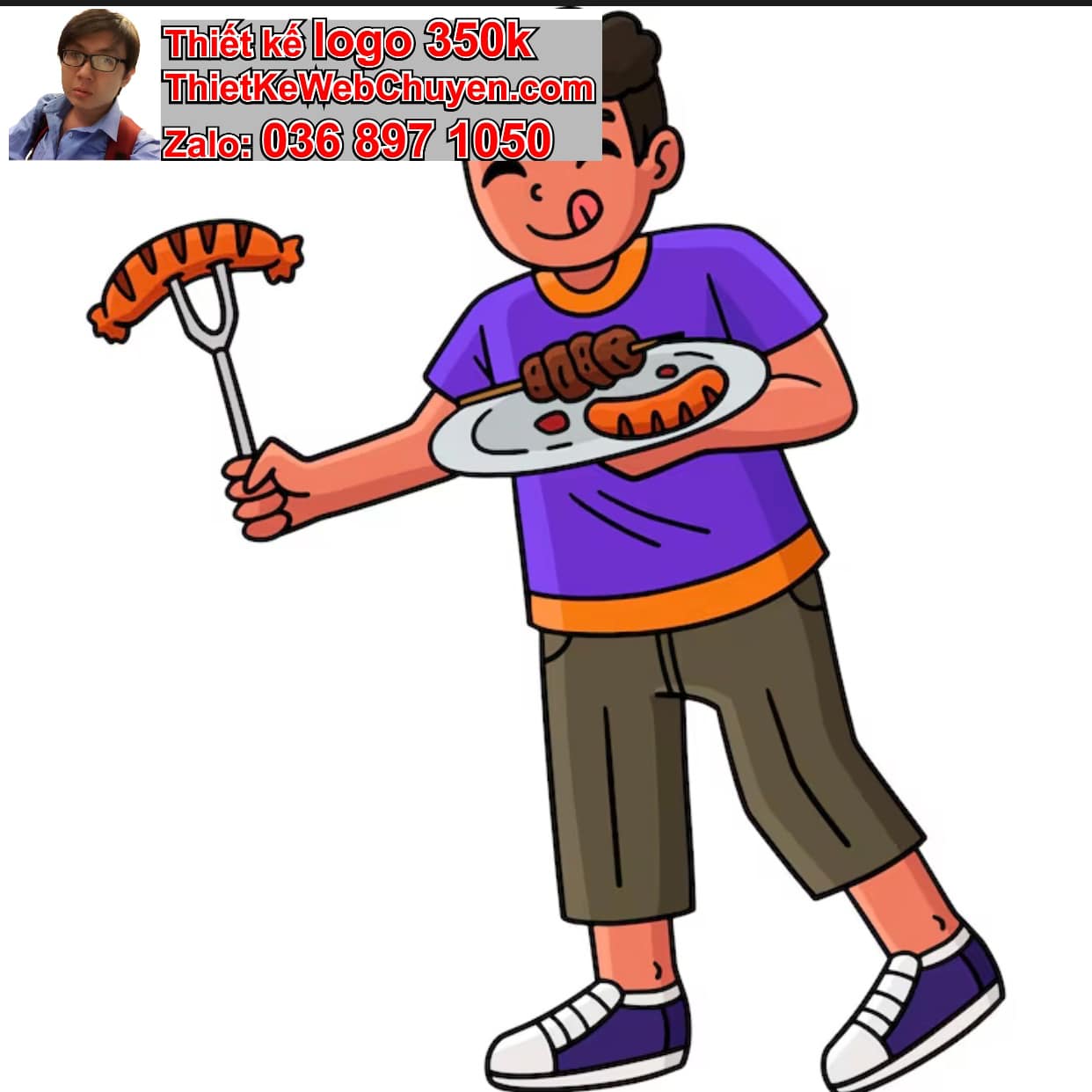 Chàng trai chibi ăn xúc xích