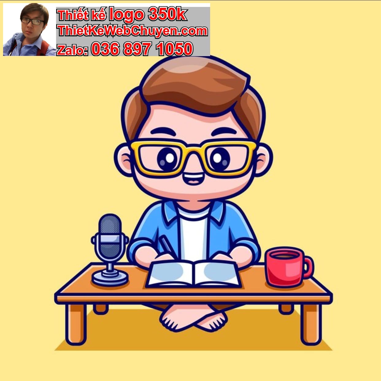 Chàng trai chibi ngồi bàn làm việc 