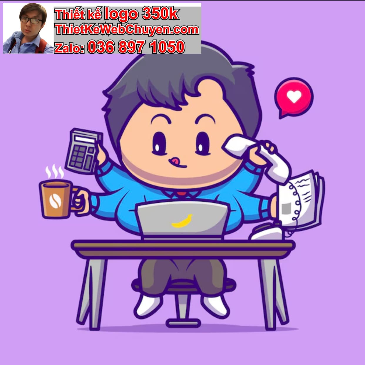 Chàng trai chibi ngồi bàn làm việc 