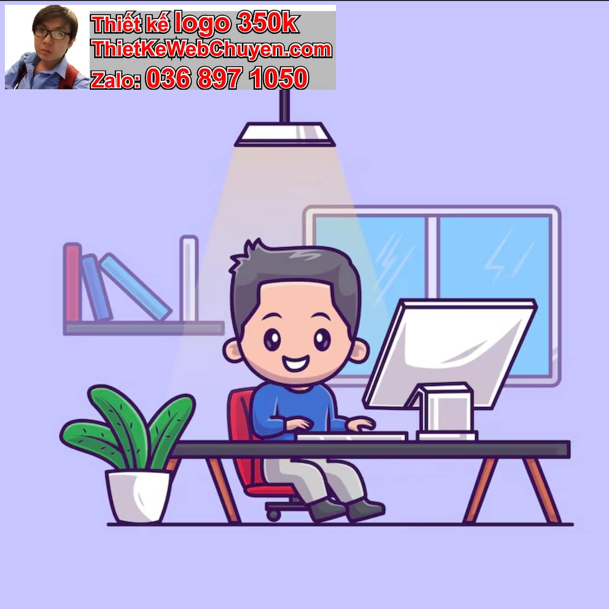 Chàng trai chibi ngồi bàn làm việc 
