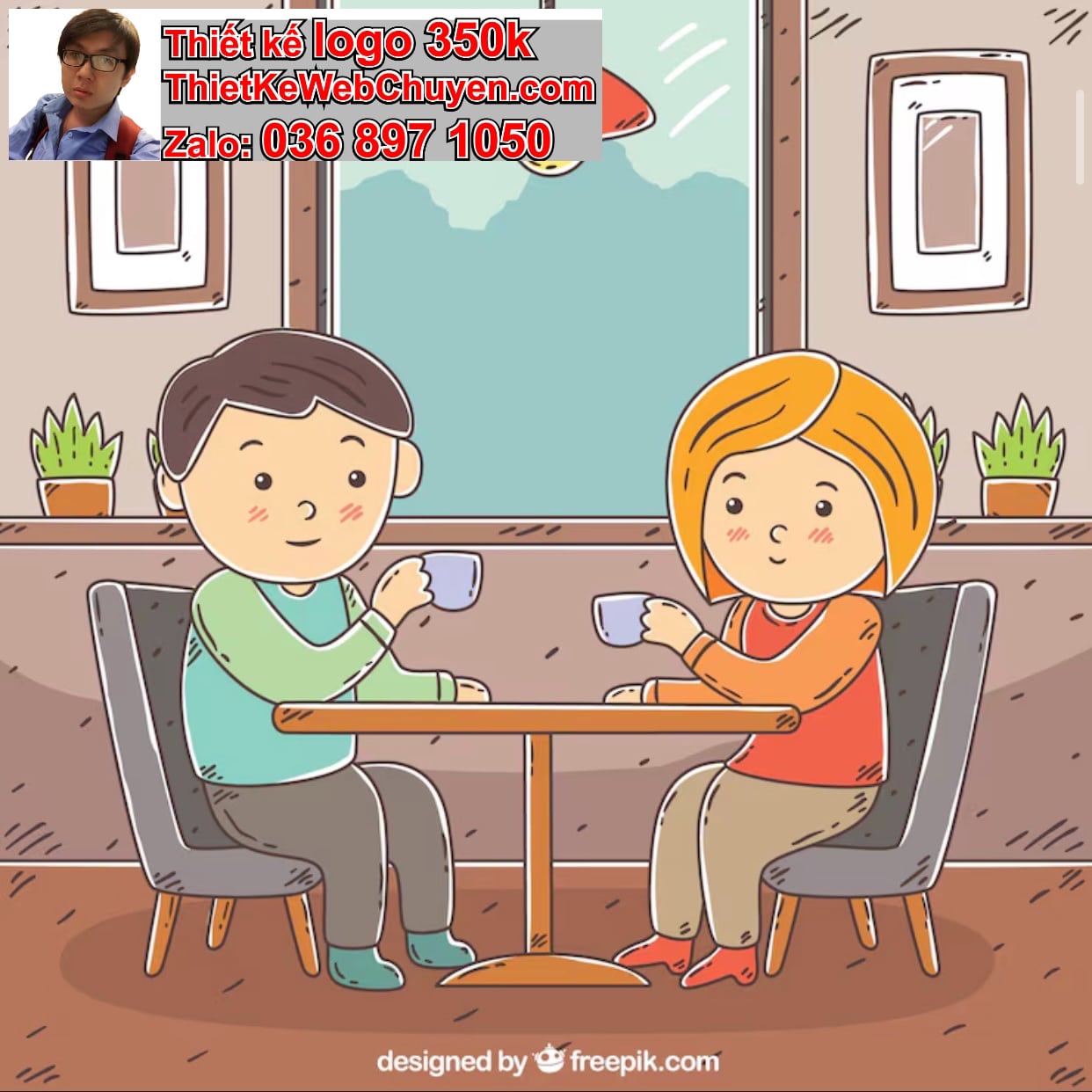 Chàng trai chibi ăn uống ngoài ban công