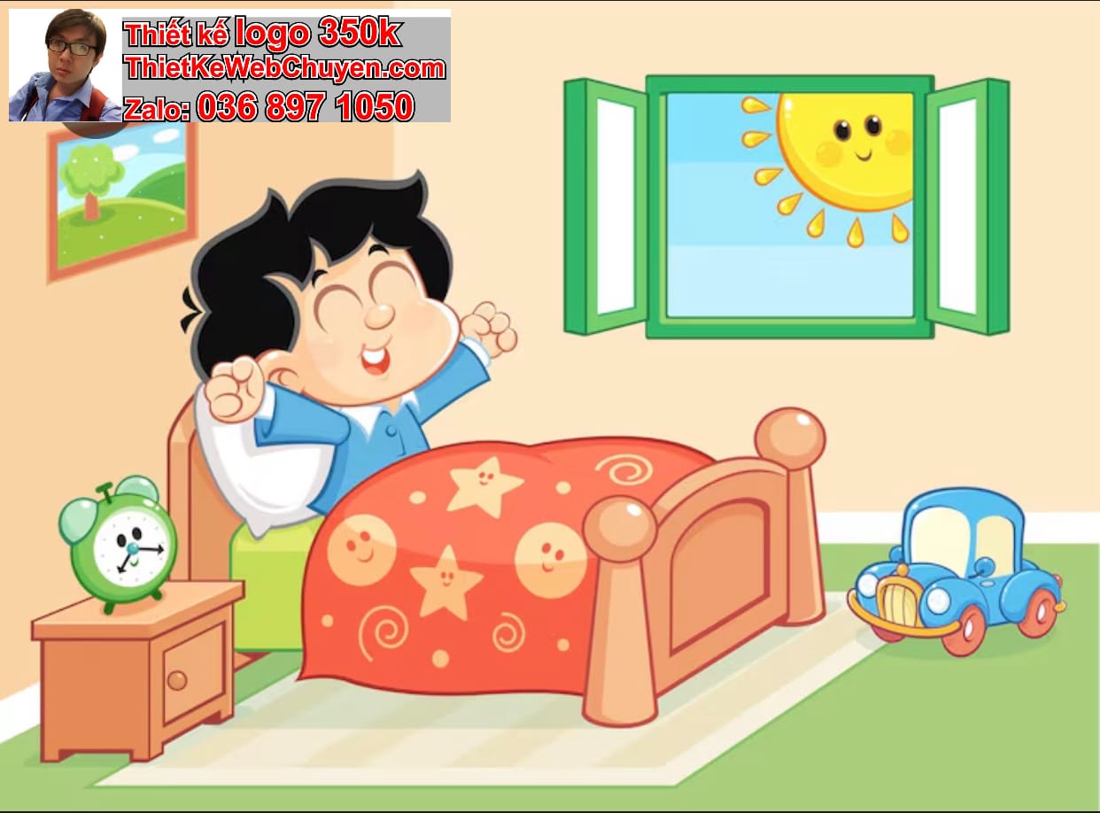 Chàng trai chibi ngồi trong phòng ngủ