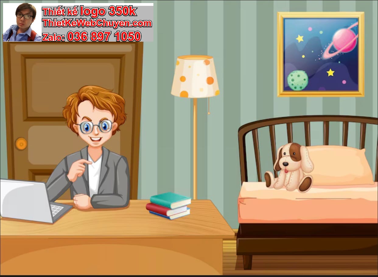 Chàng trai chibi ngồi trong phòng ngủ