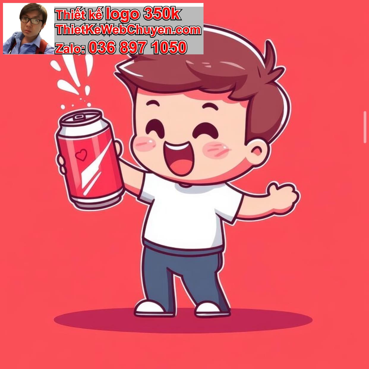 Chàng trai chibi uống soda