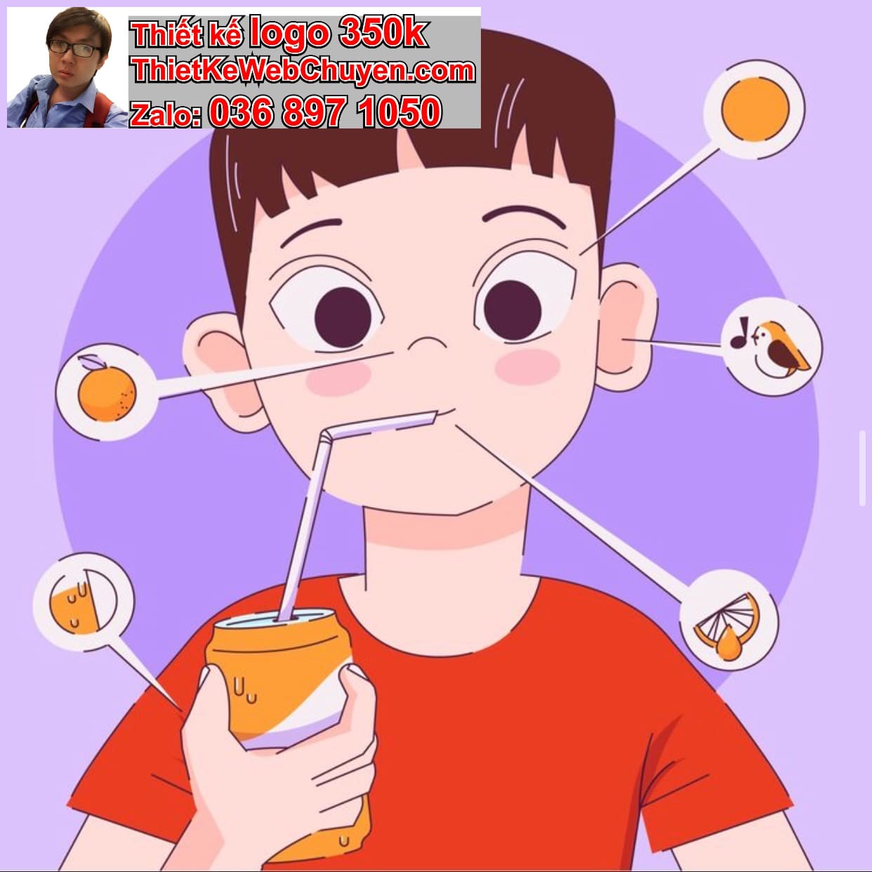 Chàng trai chibi uống soda