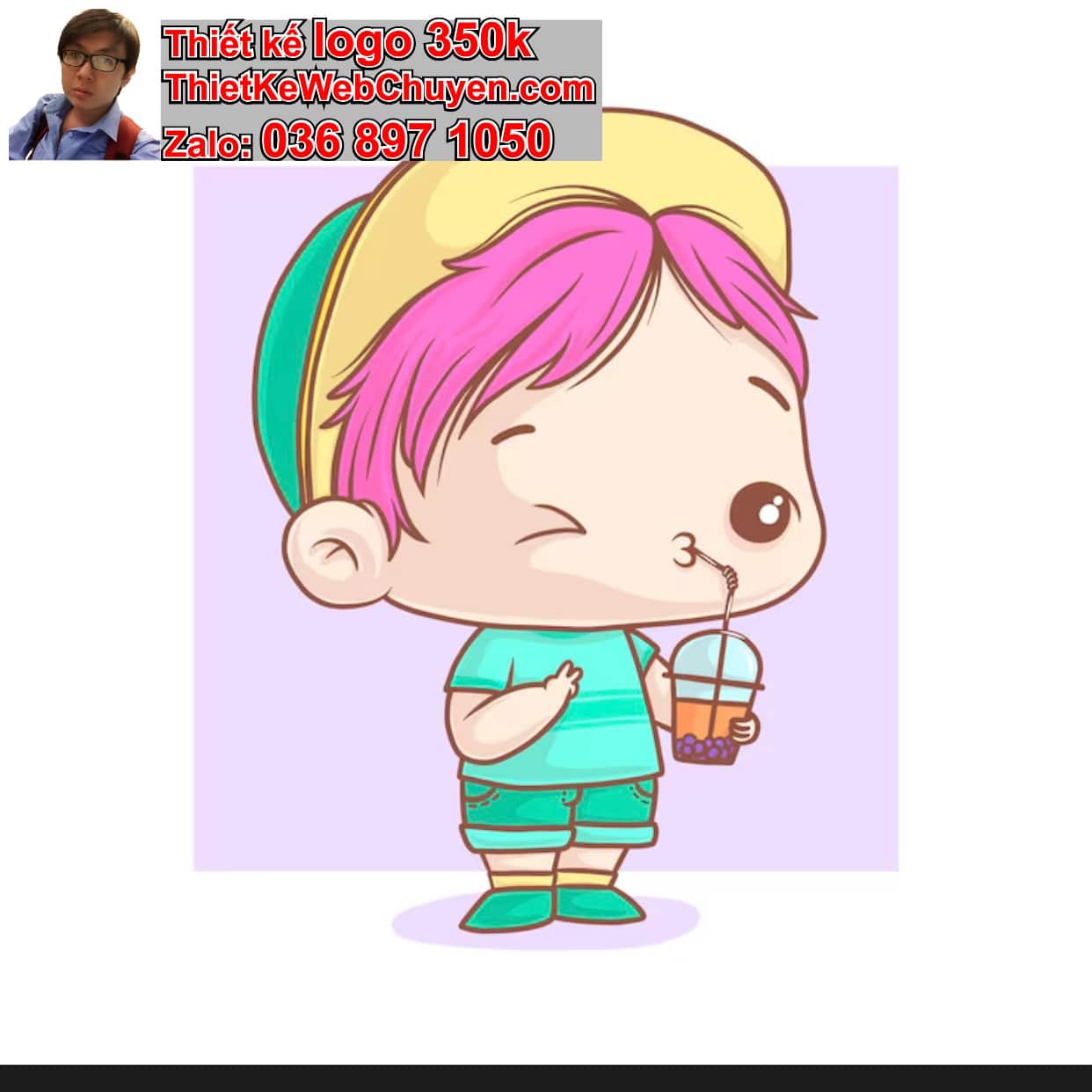 Chàng trai chibi uống soda