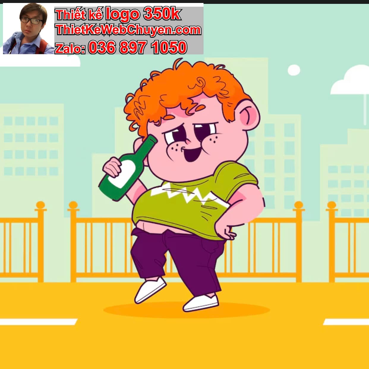 Chàng trai chibi uống soda