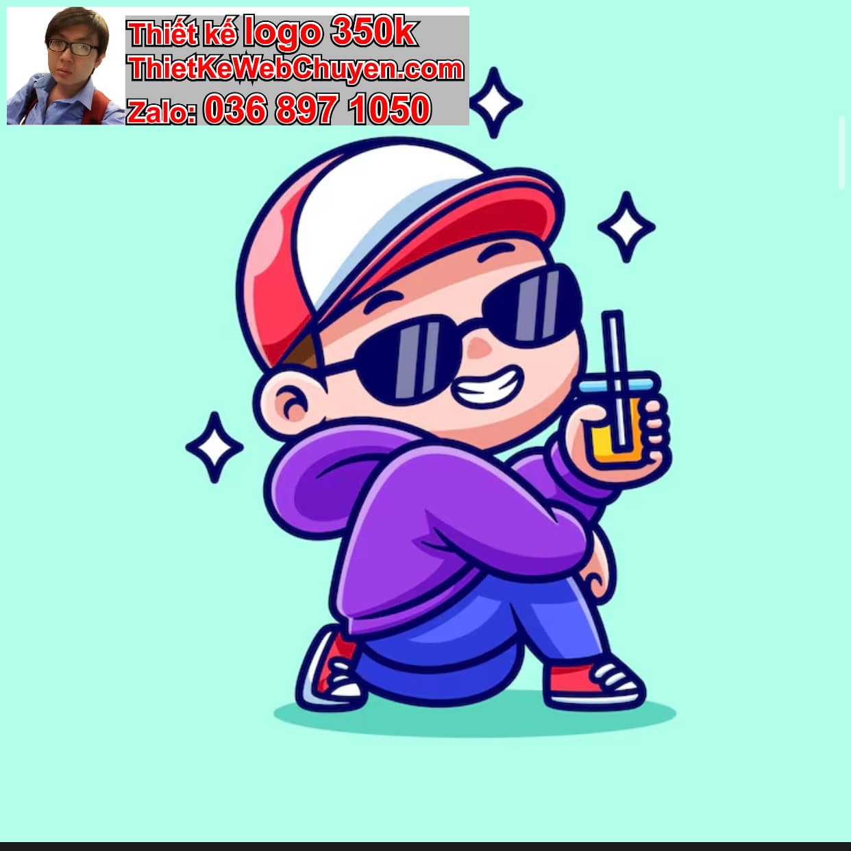 Chàng trai chibi uống soda