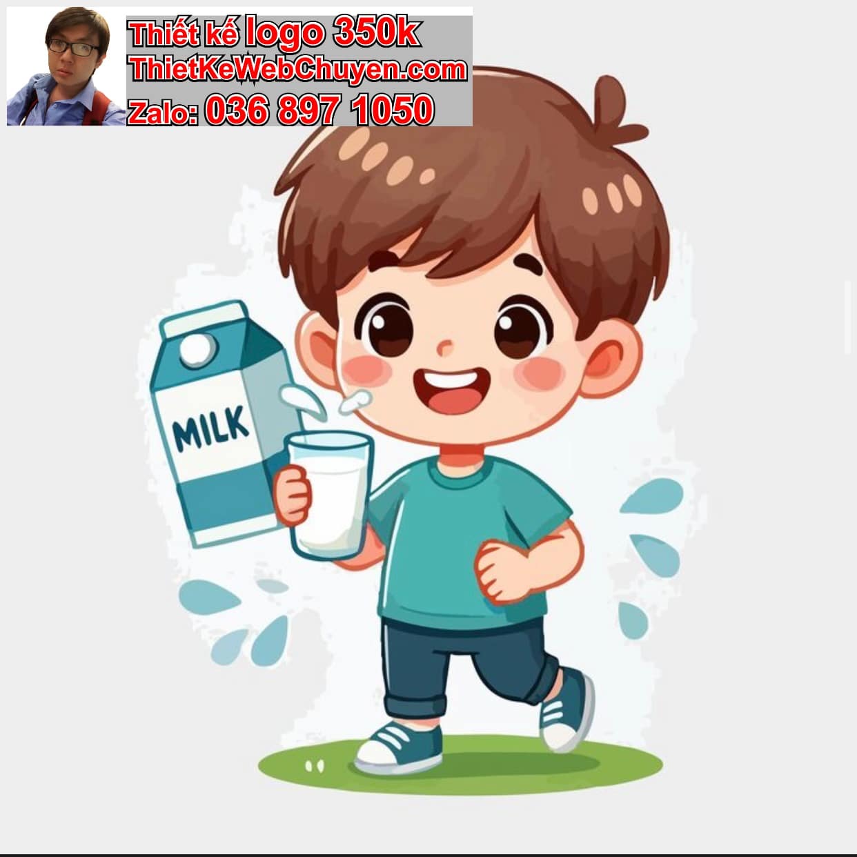 Chàng trai chibi uống sữa tươi