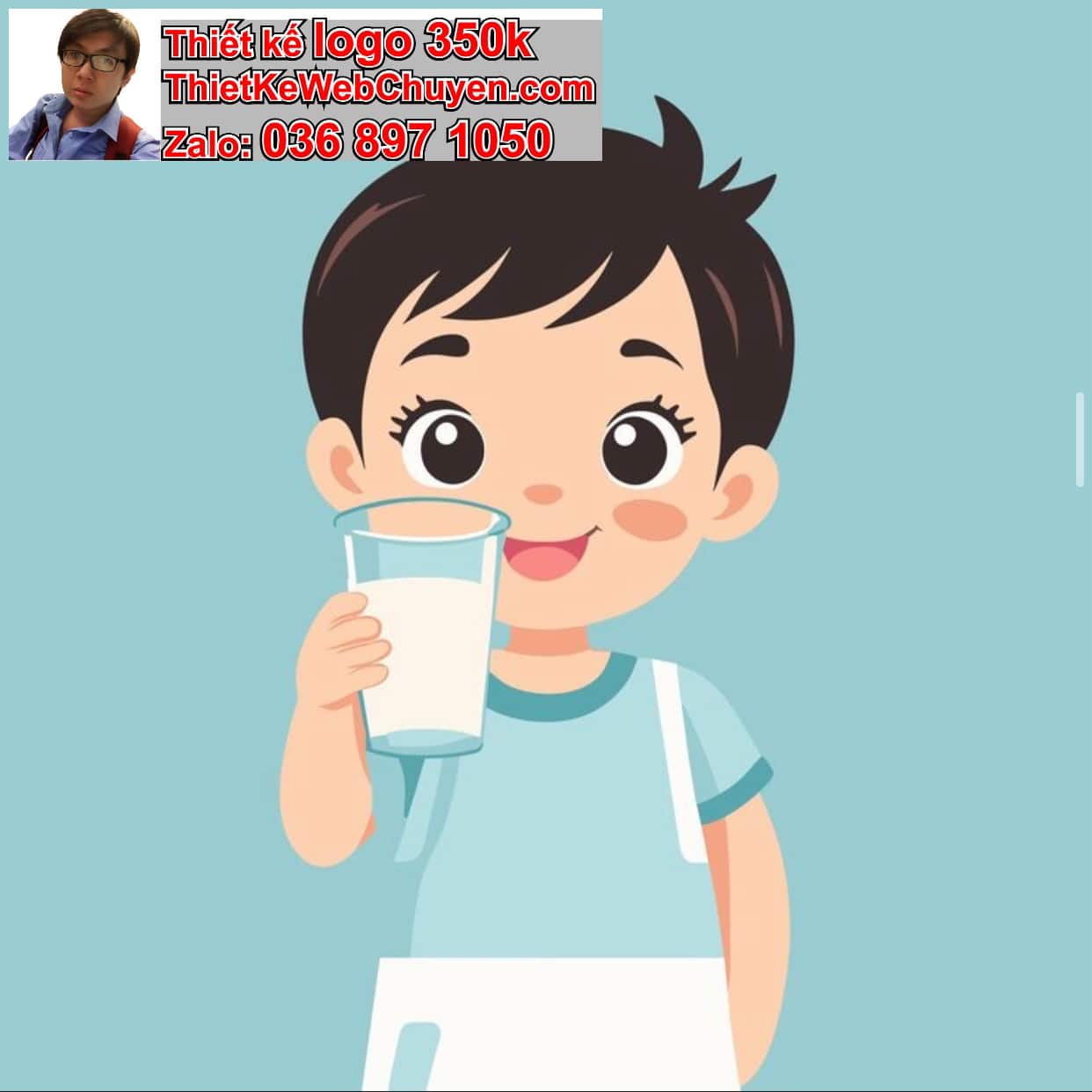 Chàng trai chibi uống sữa tươi