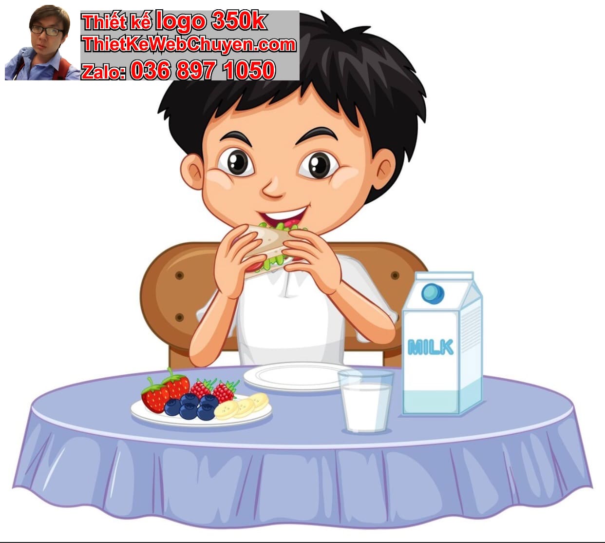 Chàng trai chibi uống sữa tươi