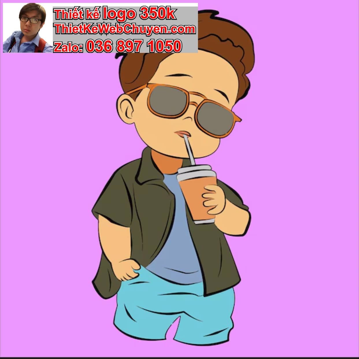 Chàng trai chibi uống trà chanh