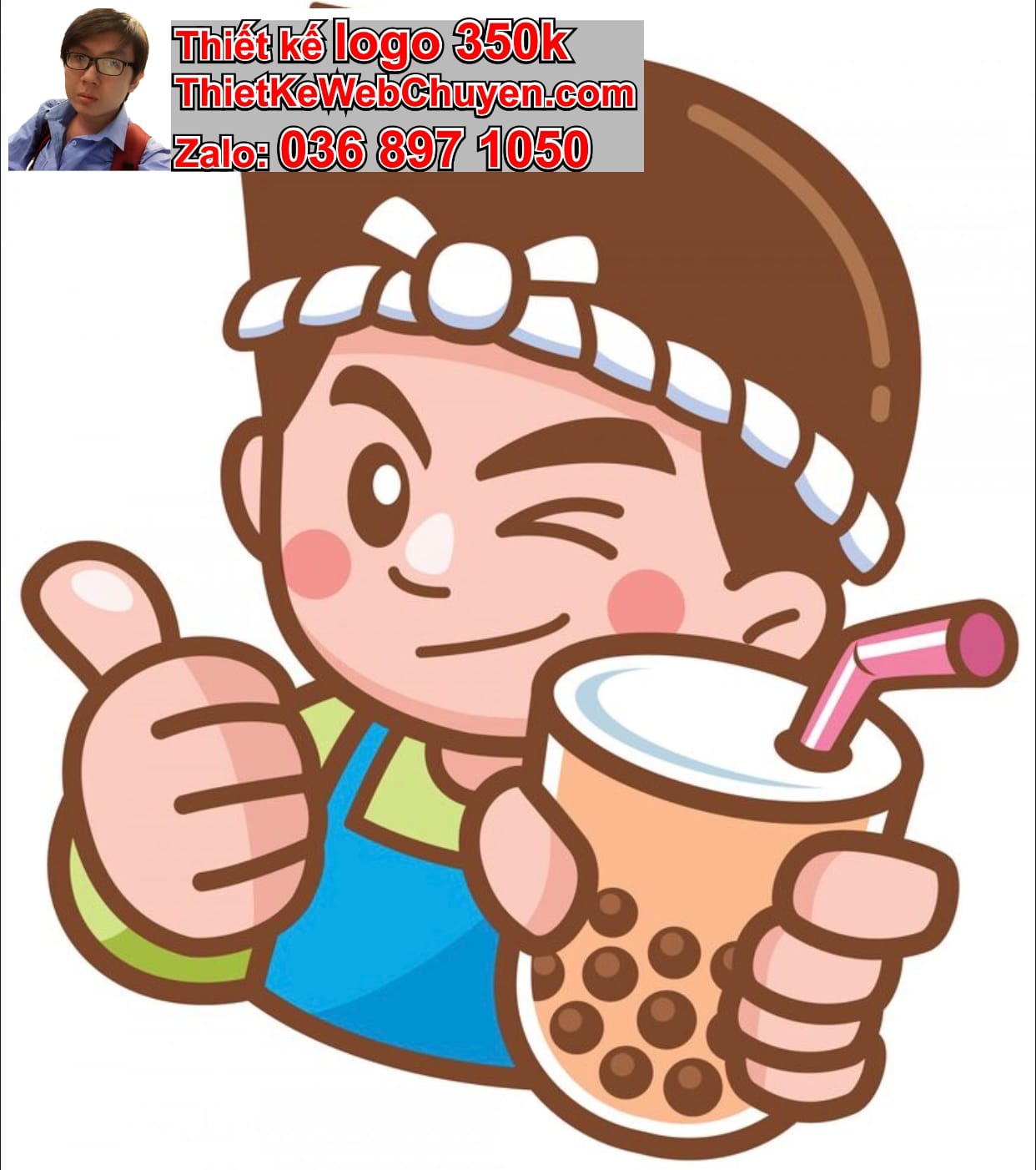 Chàng trai chibi uống trà sữa