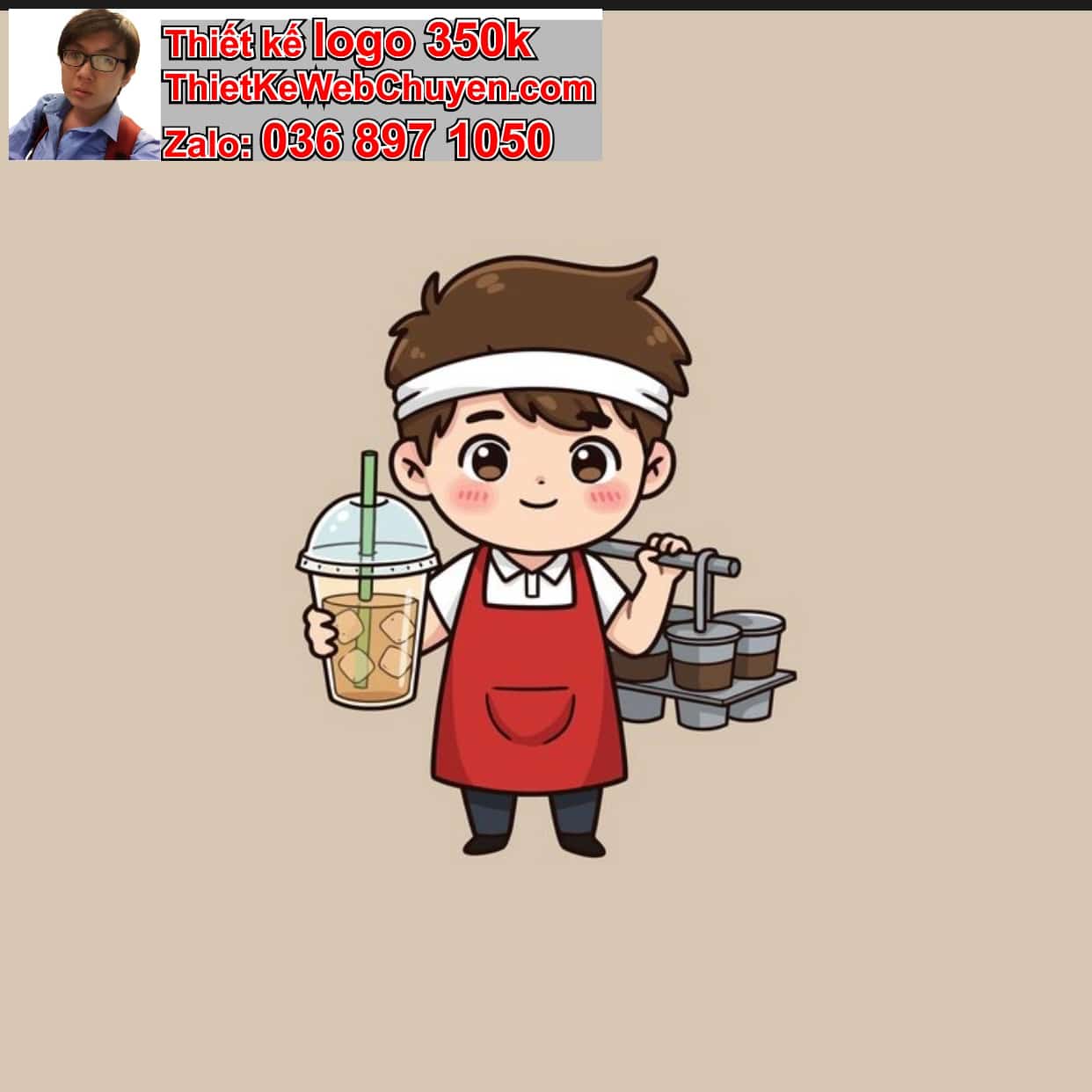 Chàng trai chibi uống trà sữa