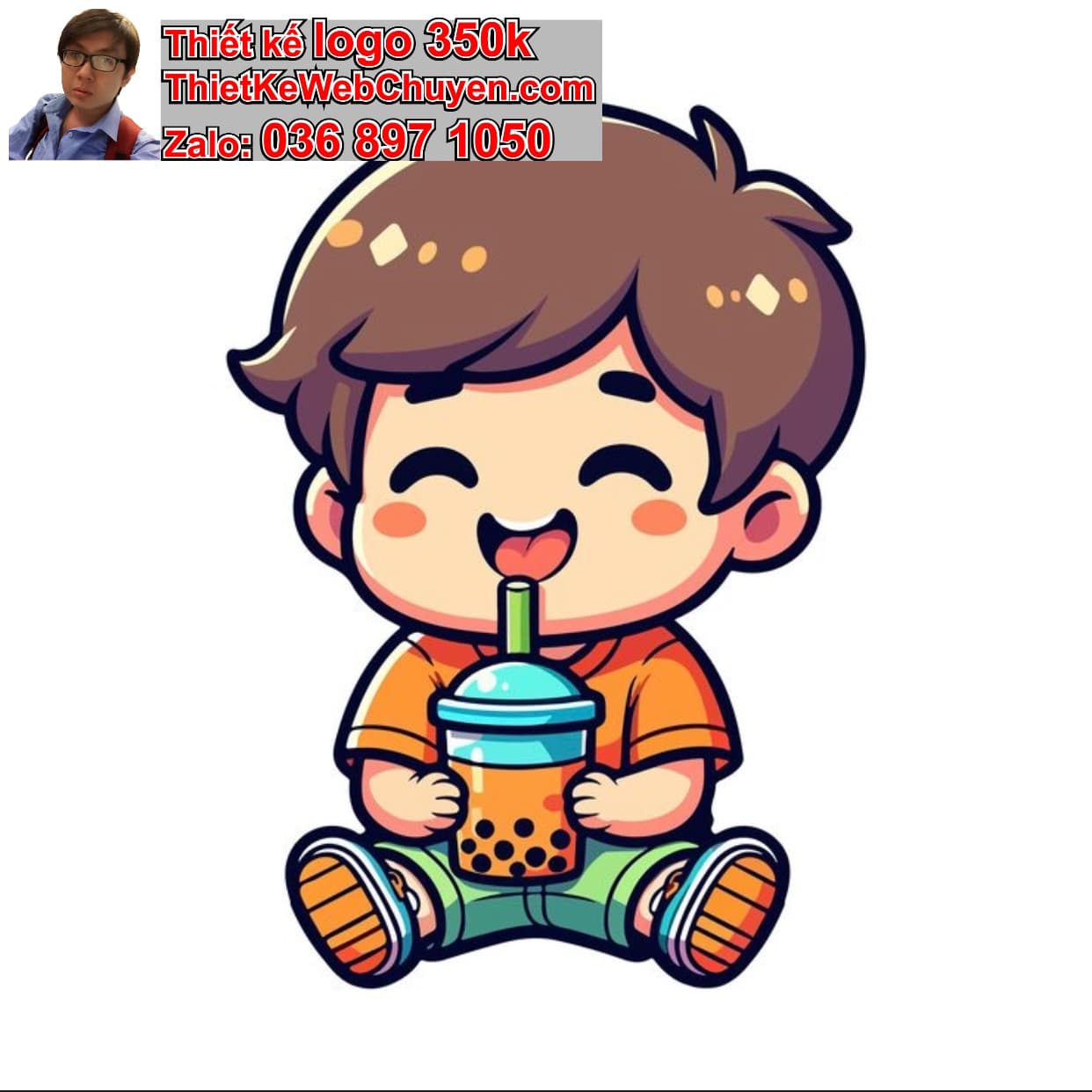 Chàng trai chibi uống trà sữa