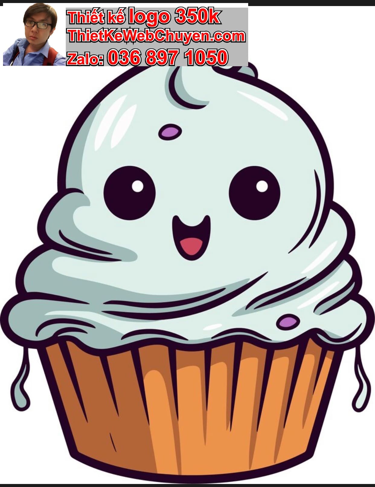 Chibi ác quỷ dễ thương ăn cupcake