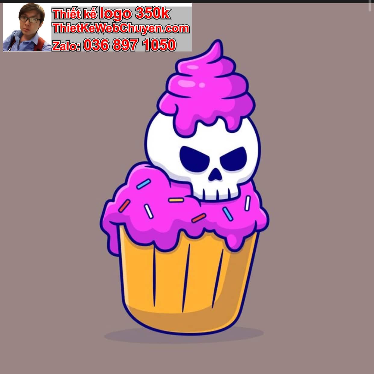Chibi ác quỷ dễ thương ăn cupcake